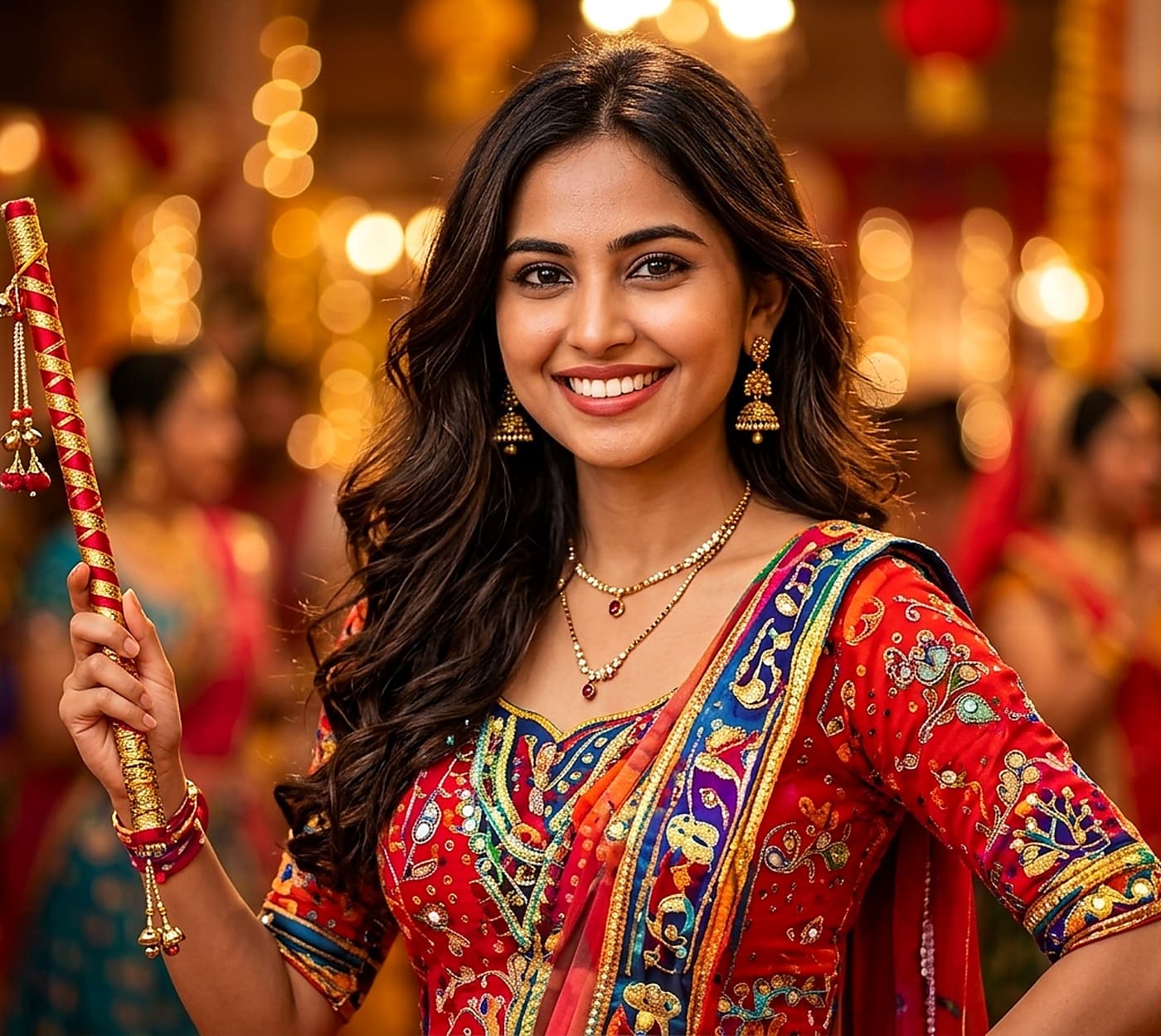 Original photo of a woman in a red Garba outfit