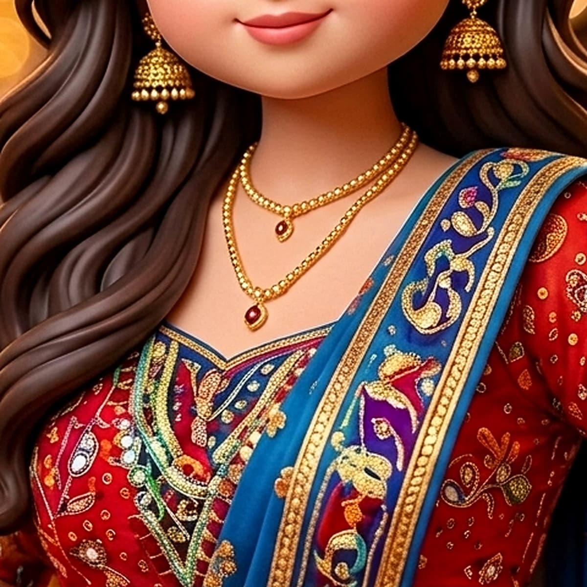 Close-up of the maang tikka and earrings
