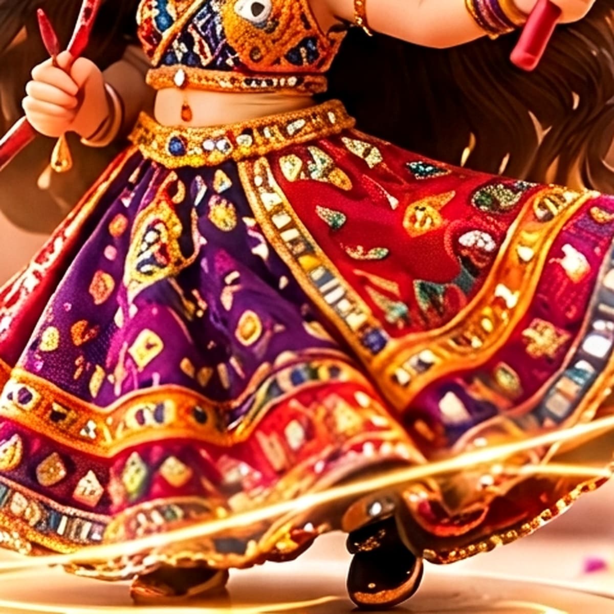 Close-up of the embroidered chaniya choli
